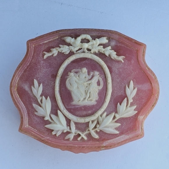 Pink Vintage Genuine Incolay Stone 3 Dancing Muses Hinged Jewelry Trinket Box - Picture 8 of 11